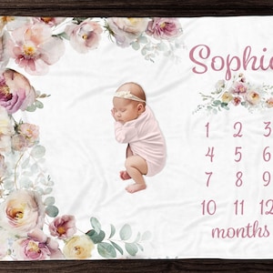 Baby Girl Wildflower Milestone Blanket - Country Floral Month Blanket-Personalized Baby Girl Blanket -Newborn Photos- Baby Shower Gift -M309