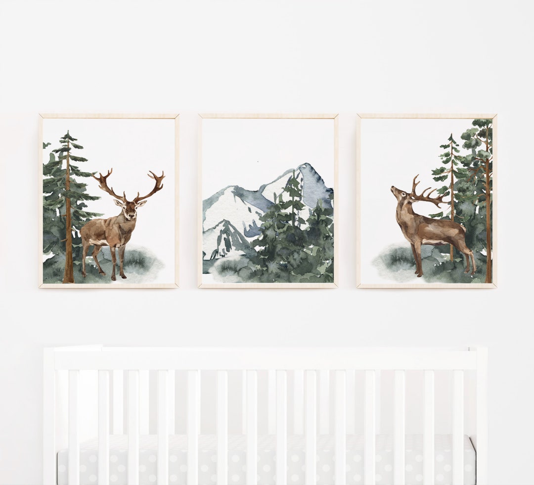 Woodland Animal Wall Art- Baby Boy Woodland Nursery Wall Art -deer Wall ...