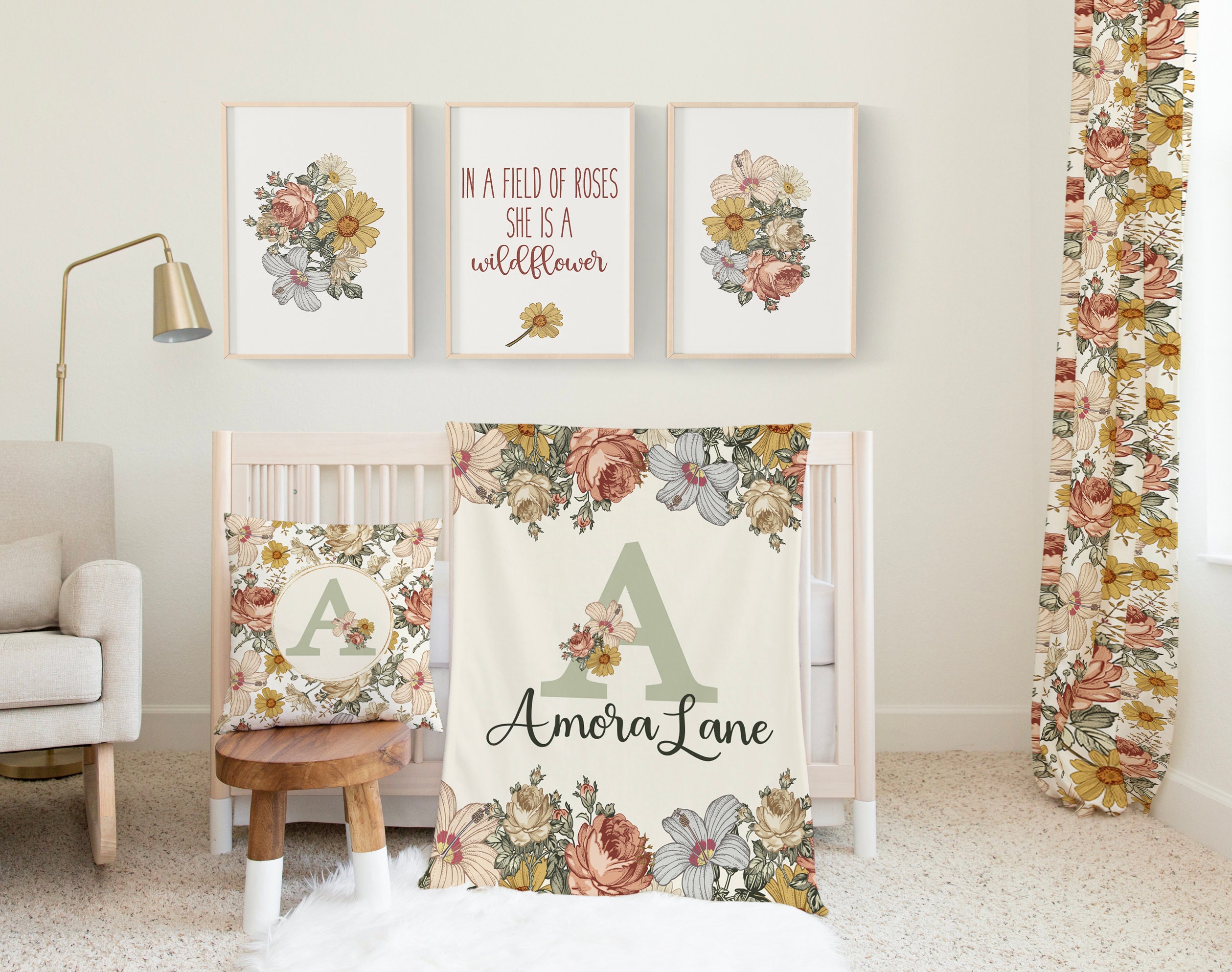 Vintage Floral Crib Bedding Set, Baby Girl Crib Bedding, Boho Crib ...