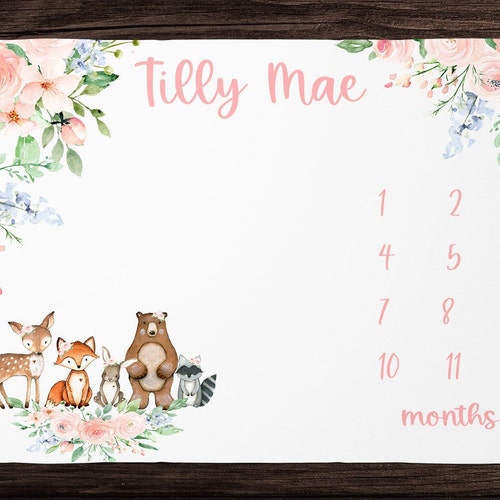 Baby Girl Deer Milestone Blanket Personalized New Mom Baby Etsy