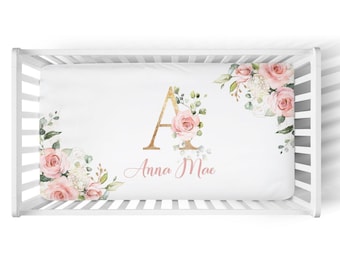 Personalized Floral Crib Sheet for Baby Girl Nursery- Vintage Roses Baby Bedding -Custom Baby Girl Shower Gift -Monogrammed Crib Sheet