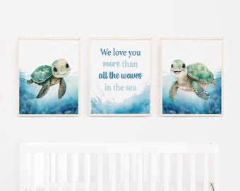 Arte murale con tartarughe marine - Arte stampabile per la cameretta dei bambini - Stampe per la cameretta dei bambini con tema oceano, acquerello, arte per la sala giochi sottomarina - Arte murale per la cameretta dei bambini 320