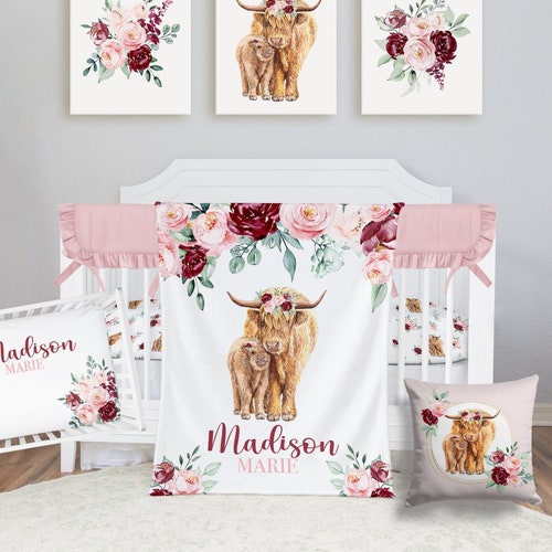 Baby Girl Crib Bedding Set Highland Cow Crib Bedding Etsy