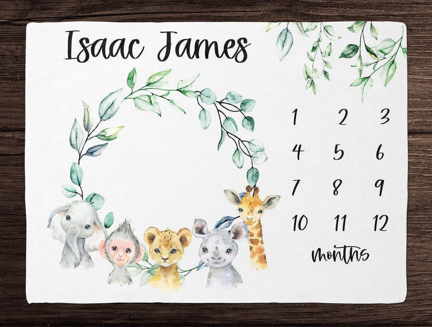 Safari Animal Milestone Blanket Boy Monthly Growth Blanket-personalized ...