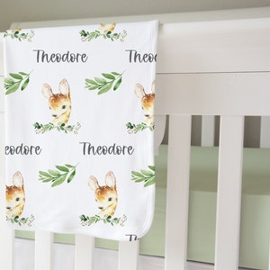 Deer Baby Blanket with Name- Woodland Personalized Baby Blanket Boy- Custom Baby Swaddle with Name -Woodland Nursery -Baby Shower Gift