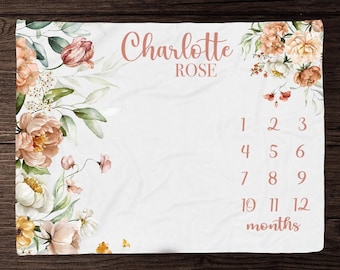 Wild Flower Milestone Blanket, Boho Floral Milestone Blanket, Baby Shower Gift, Baby Keepsake Gift, Girl Wildflower Milestone Blanket, M316