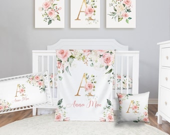 Baby Girl Floral Bedding Set, Vintage Floral Crib Bedding Set, Personalized Bedding with Monogram, Personalized Crib Bedding Floral Nursery