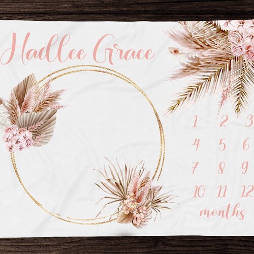 Baby Girl Milestone Blanket Personalized Baby Month Blanket Etsy