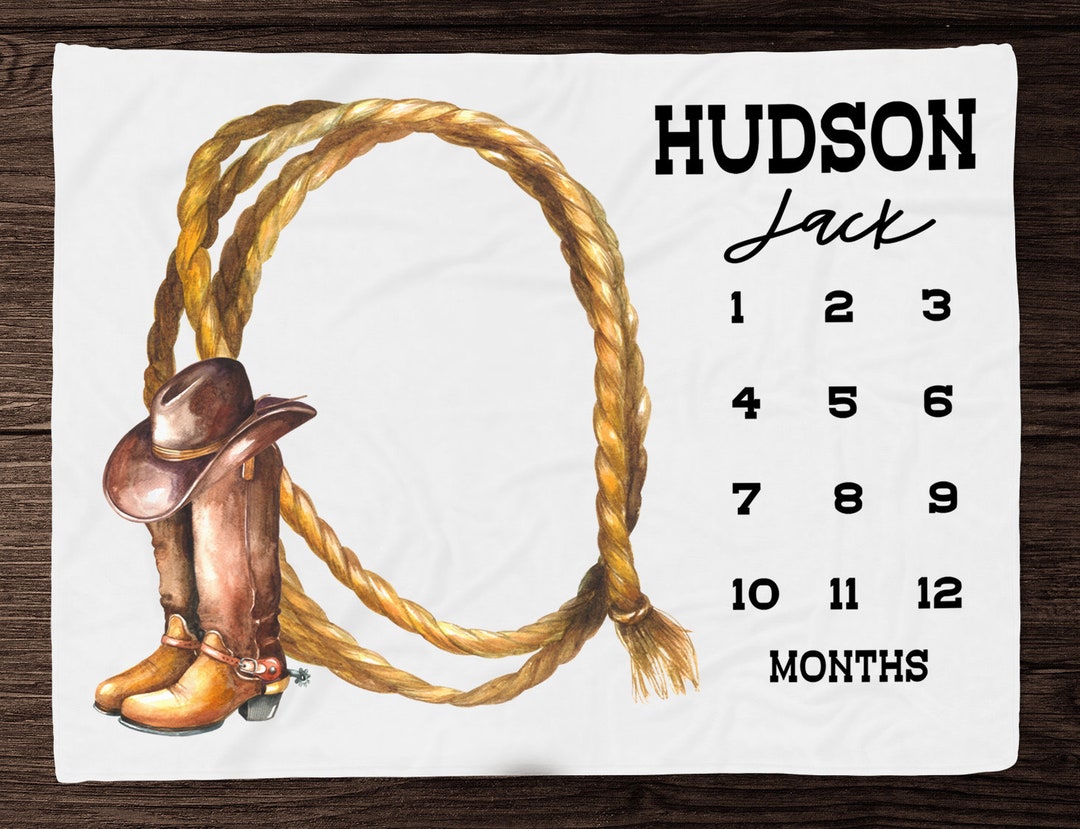 Western Baby Milestone Blanket Boy cowboy Baby Blanket With Name personalized Baby Boy Blanket