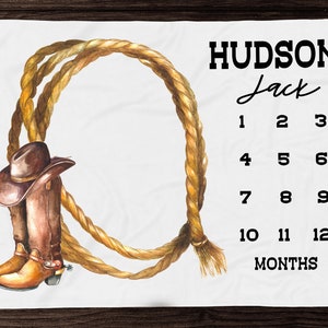 Western-Baby-Meilenstein-Decke Junge -Cowboy-Baby-Decke mit Namen -Personalisierte Baby-Decke mit Cowboy-Hut und Stiefeln-Custom Baby-Geschenk