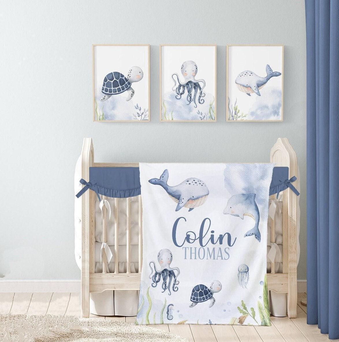 Ocean Animals Blanket -custom Baby Boy Blanket Under the Sea Nursery ...
