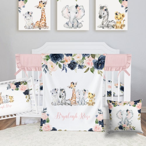 Safari Crib Bedding Set Personalized Baby Girl Blanket Etsy