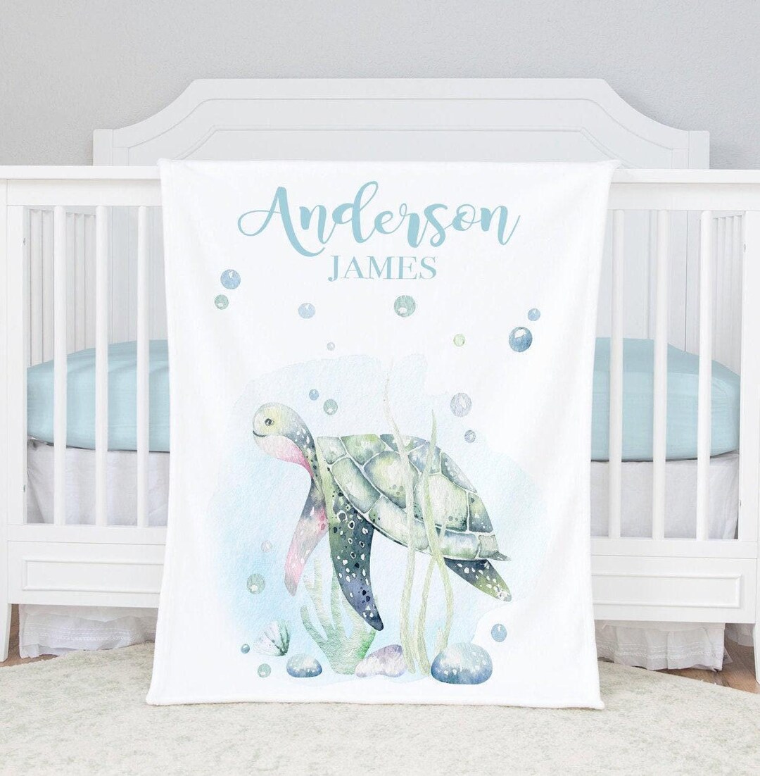 Personalized Baby Boy Blanket With Sea Turtle Baby Blanket Boy -under ...