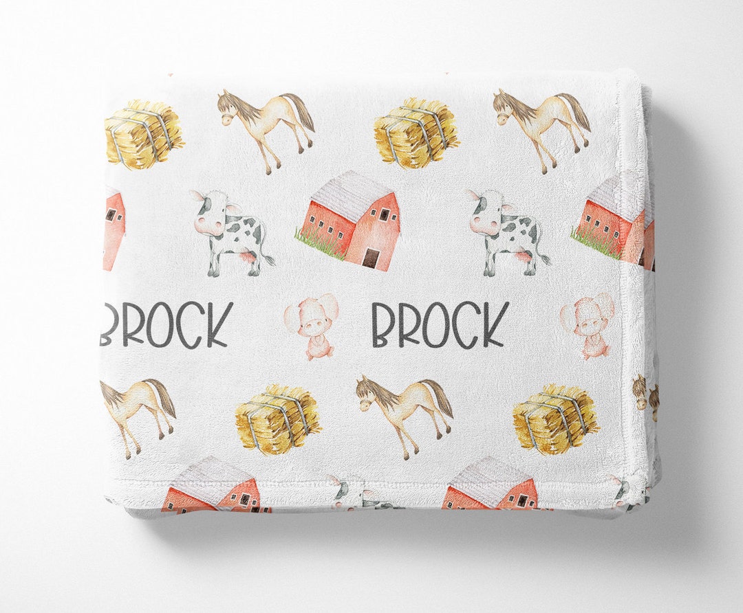 Farm Baby Blanket With Name Baby Boy Blanket Personalized Baby Blanket