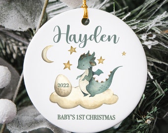 Dragon Baby's First Christmas Ornament - Personalized Baby Boy Christmas Ornament - New Baby Gift- Holiday Ornament -  My 1st Christmas-