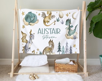 Personalized Dragon Blanket- Dragon Baby Blanket with name -  Custom Baby Shower Gift -Baby Name Blanket- Dragon Crib Bedding - Name Reveal