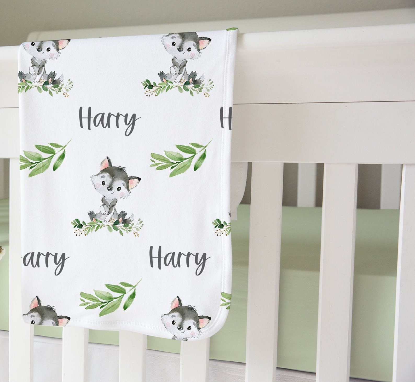 Wolf Baby Blanket With Name Woodland Personalized Baby Etsy