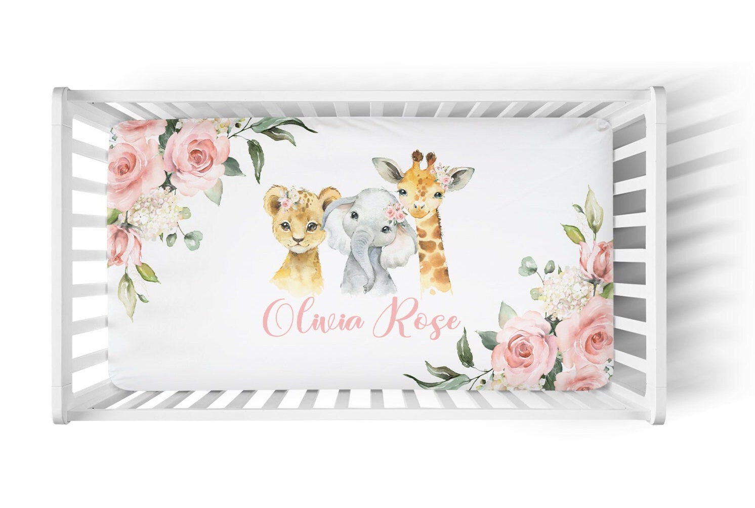 Personalized Floral Safari Crib Sheet for Safari Nursery- Watercolor Vintage Flowers Crib Sheet -Baby Shower Gift- Mauve Floral Baby Bedding