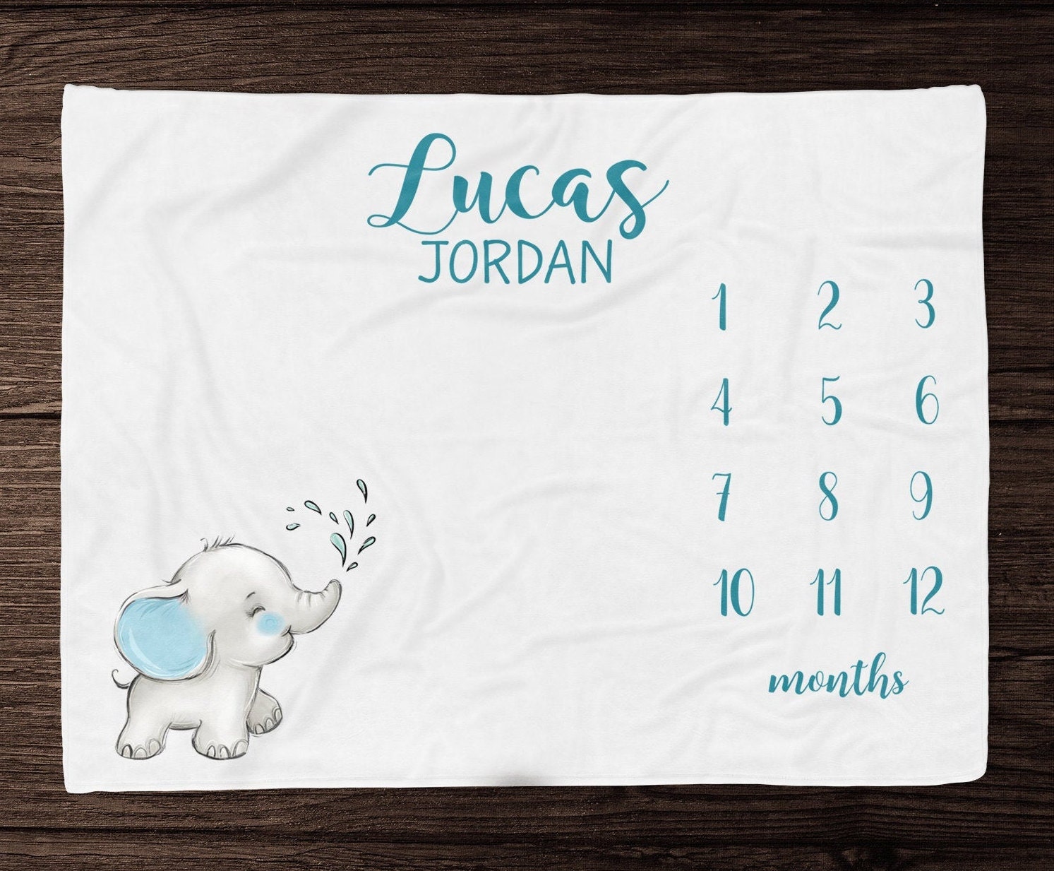 Baby Boy Elephant Milestone Blanket -Watch Me Grow-Personalized Baby Boy Blanket with Elephant Baby Bedding - Elephant Baby Shower Gift -