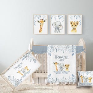 Safari Crib Bedding Set, Personalized Safari Nursery, Safari Animal Baby Bedding Set,  Baby Boy Bedding Crib Bedding Girl, Baby Animals