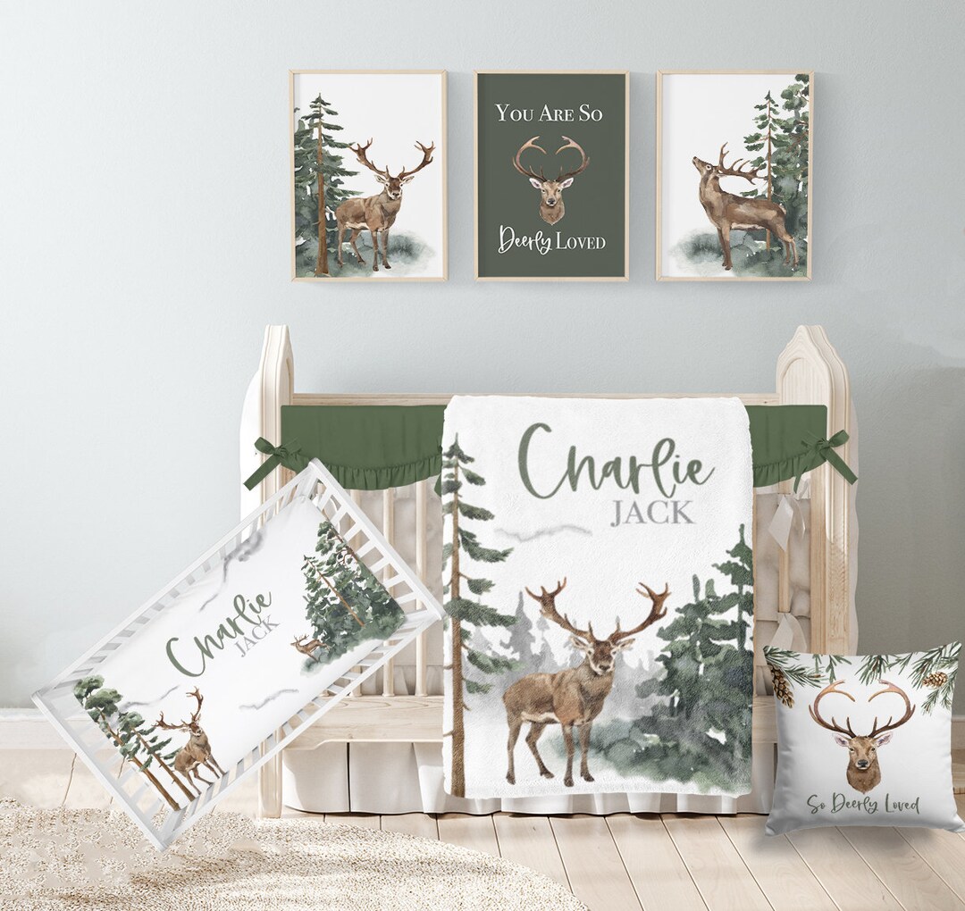 Woodland Crib Bedding Set, Baby Boy Crib Bedding, Deer Crib Bedding