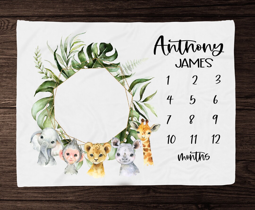 Safari Animal Milestone Blanket Boy Monthly Photos Blanket-personalized ...