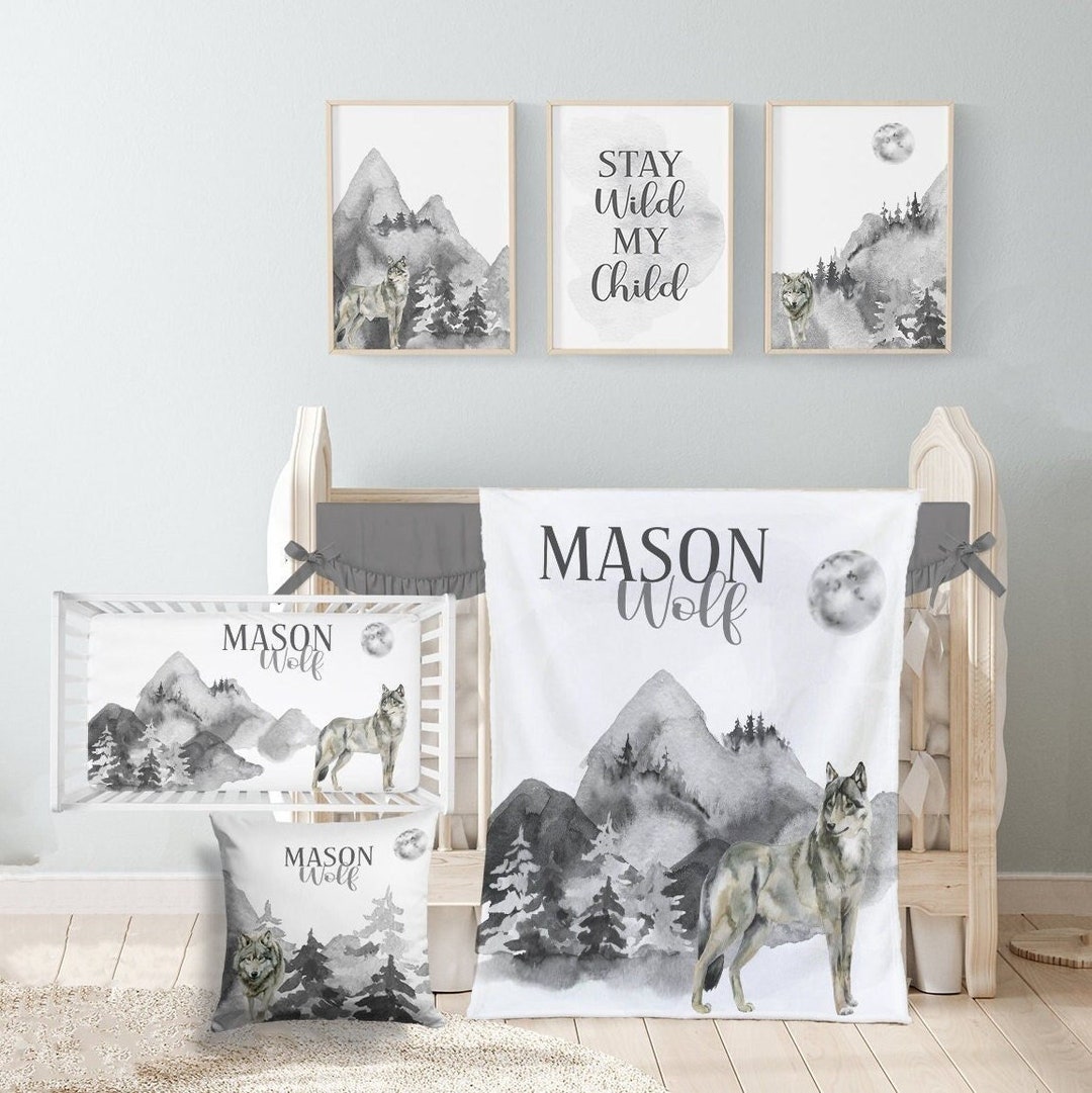 Wolf Crib Bedding Set, Baby Boy Crib Bedding Set, Wolf Nursery