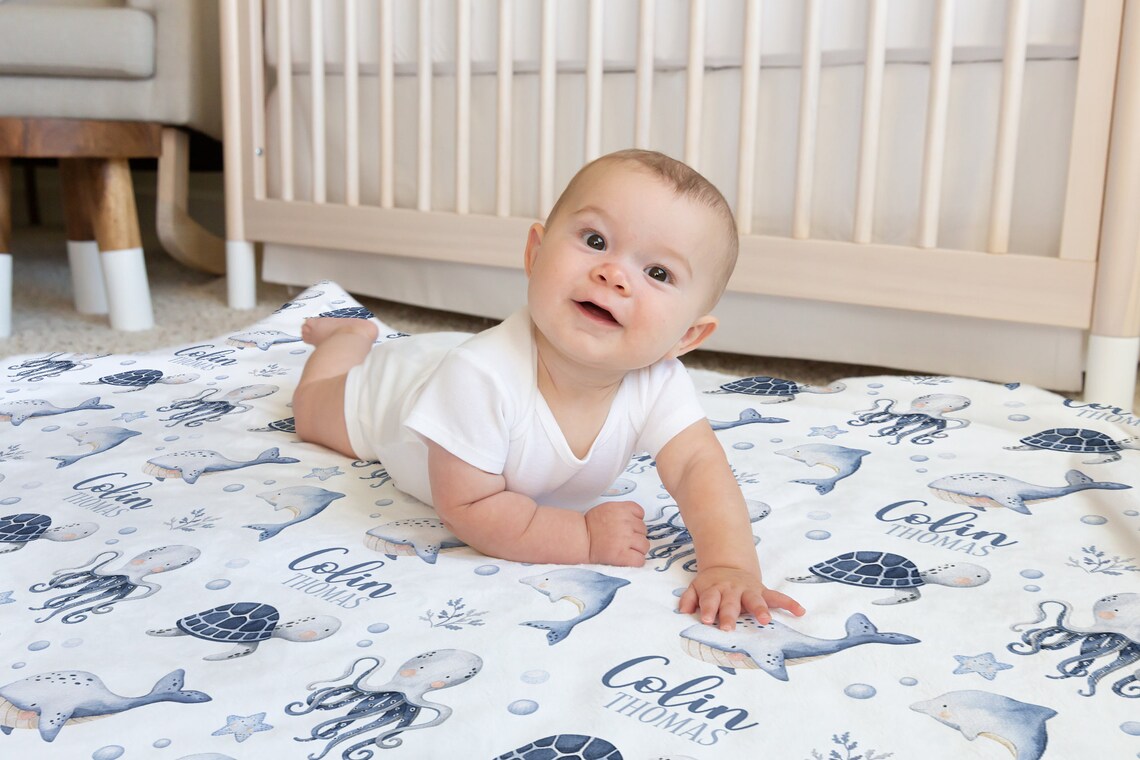 Ocean Animals Blanket -custom Baby Boy Blanket Under the Sea Nursery ...