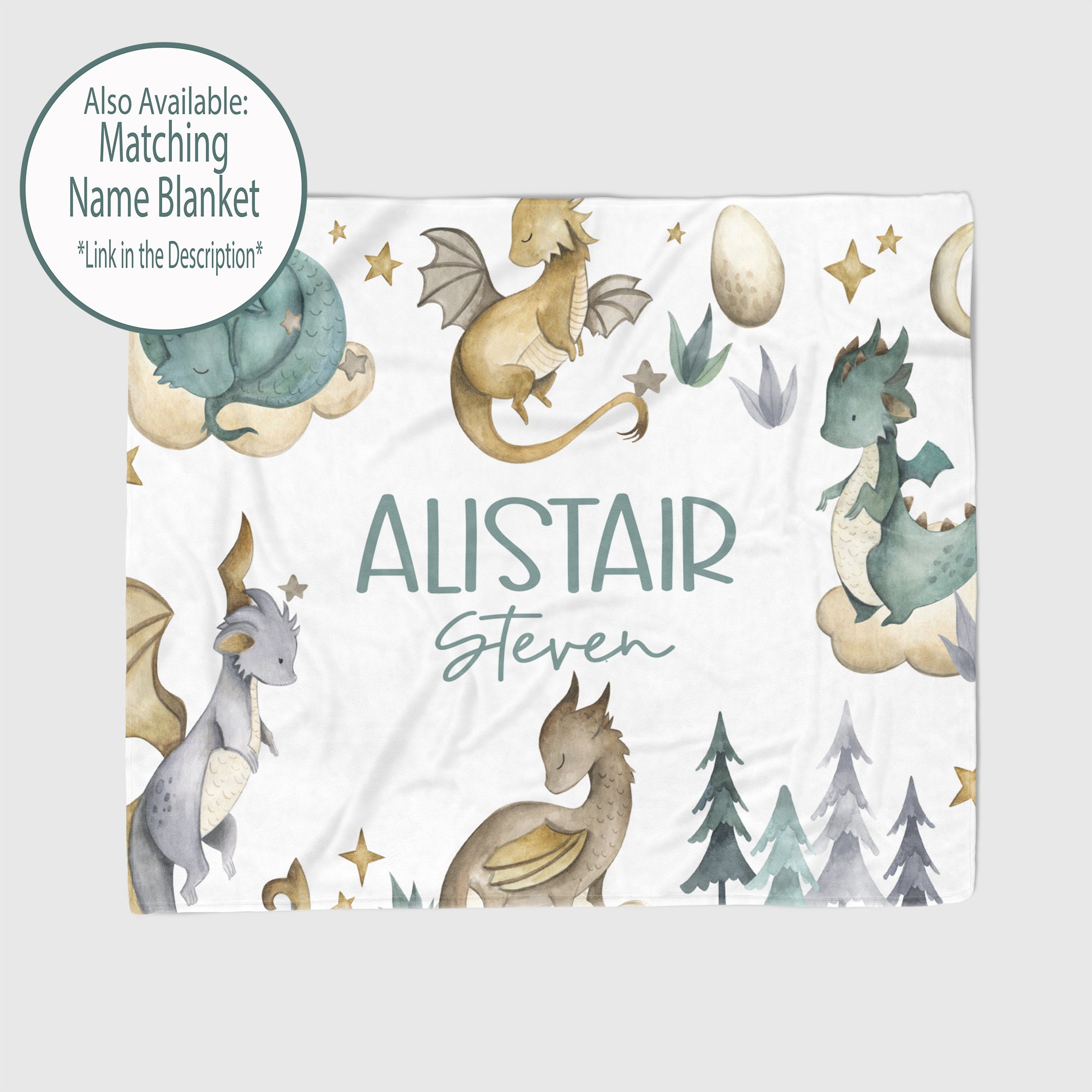 Personalized Baby Blanket - Magical Castle Dragon Design, 30x40" Custom Name Flannel Blanket - View #8