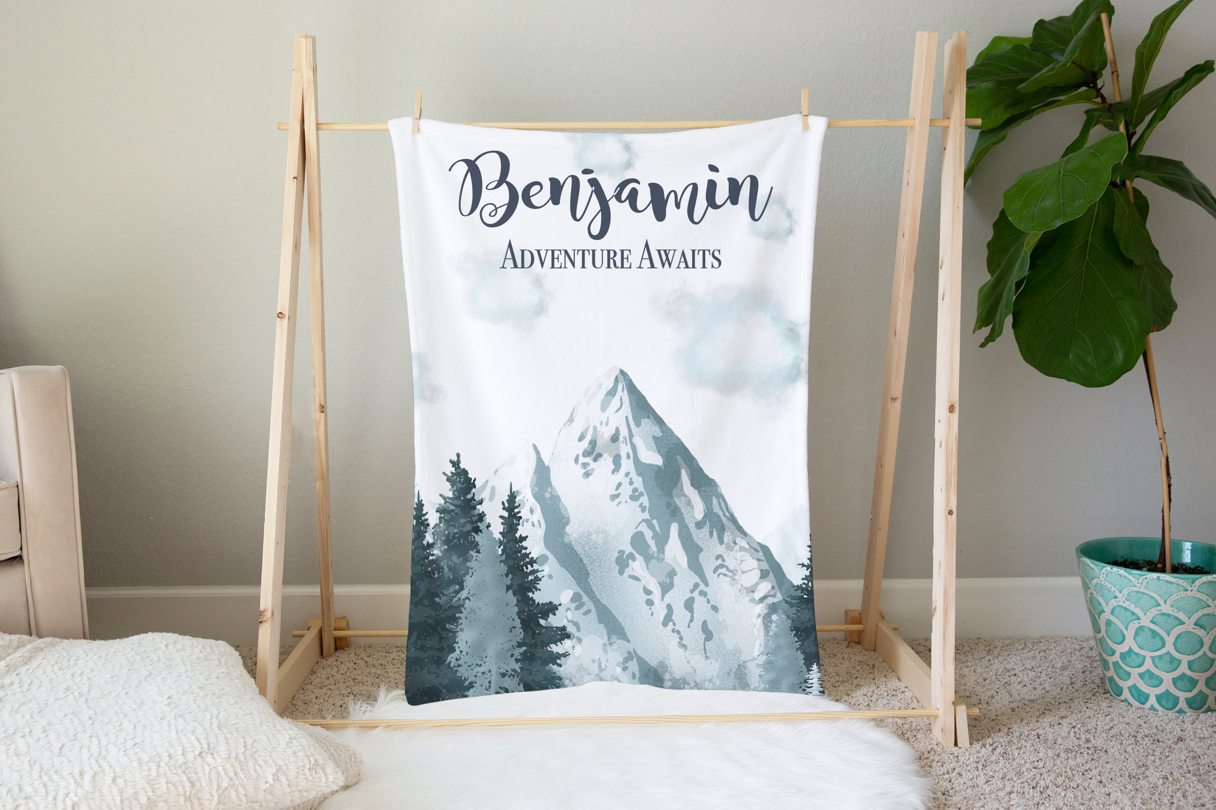 Personalized Baby Boy Blanket With Mountains adventure Awaits Etsy UK