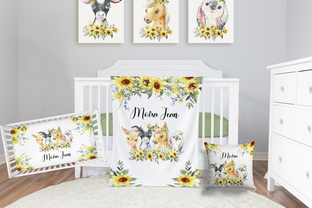 Sunflower Farm Bedding Set, Farm Nursery, Farm Animal Baby Girl