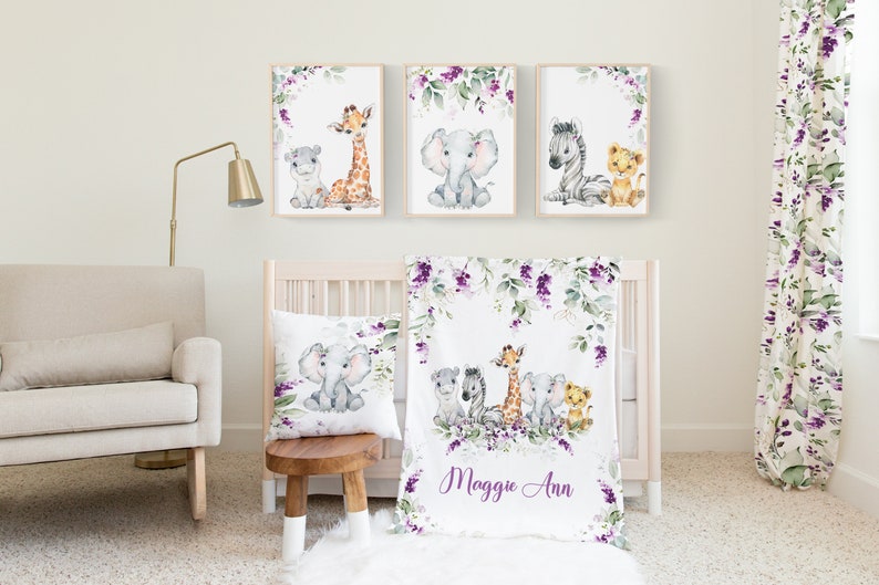 Safari Crib Bedding Set Personalized Baby Girl Blanket Etsy