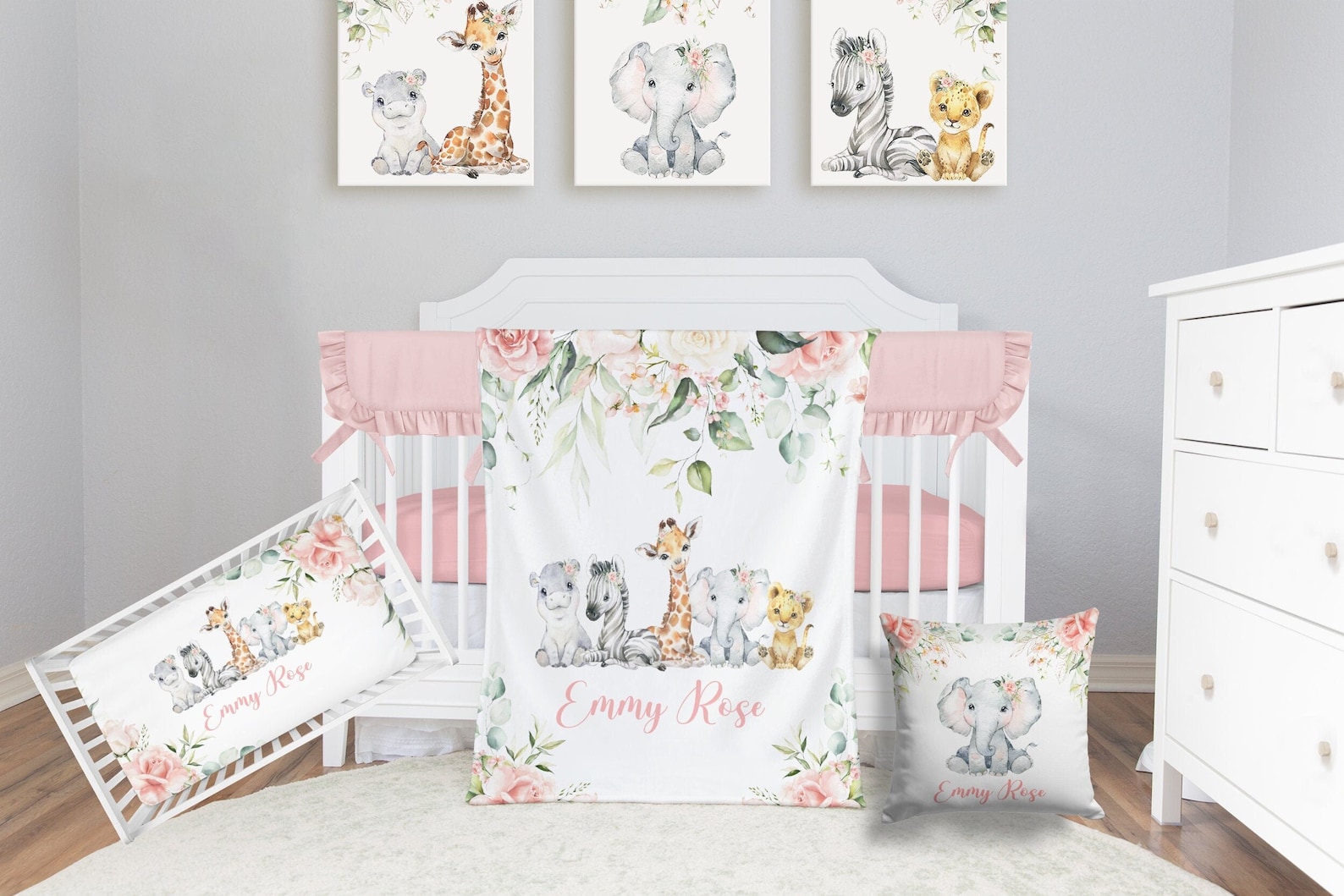 Safari Crib Bedding Set Personalized Baby Girl Blanket Etsy