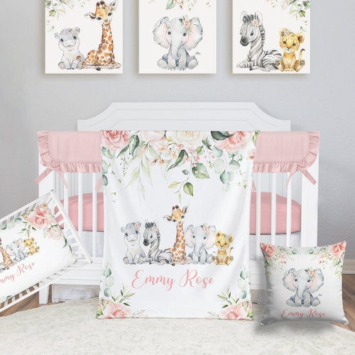 Safari Crib Bedding Set Personalized Baby Girl Blanket Etsy