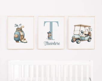 Baby Boy Golf Wandkunst - Boy Golf druckbare Kinderzimmer Kunst - personalisierte Golf Kinderzimmer Drucke Vintage Golfer Spielzimmer Kunst - Teddybär Art 364
