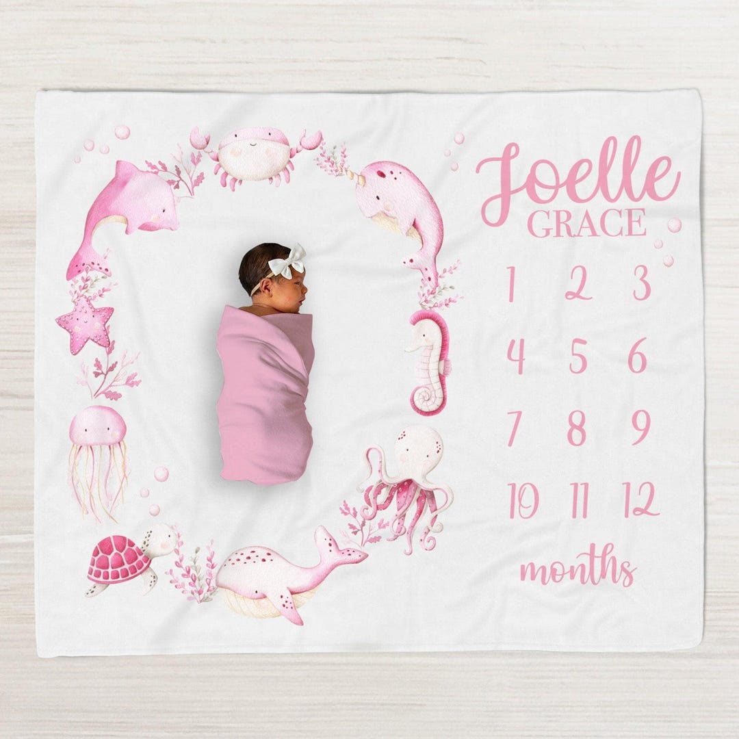 Under the Sea Milestone Blanket, Baby Girl Personalized Milestone ...