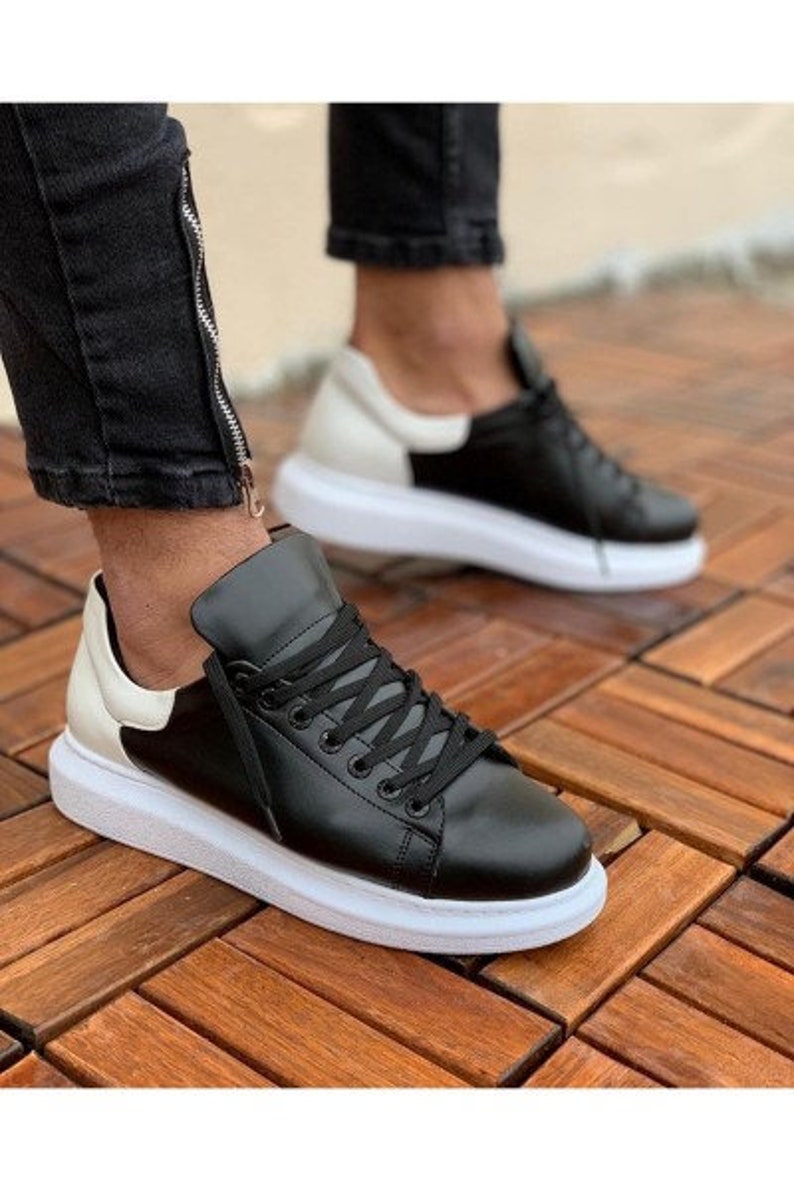 Schwarzes weißes Leder Sneakers weiße Sneakers für Männer | Etsy
