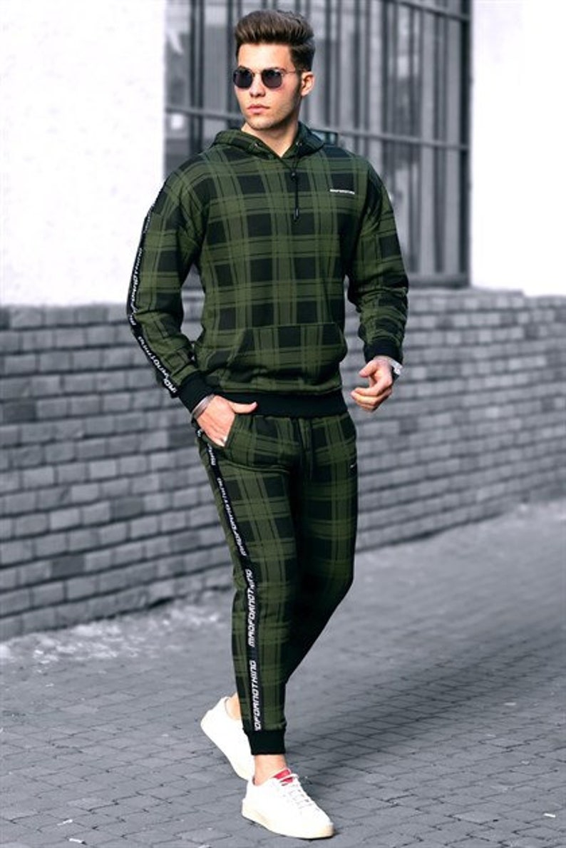 Green Hooded Tracksuit Green Jumpsuit Checked Tracksuit | Etsy