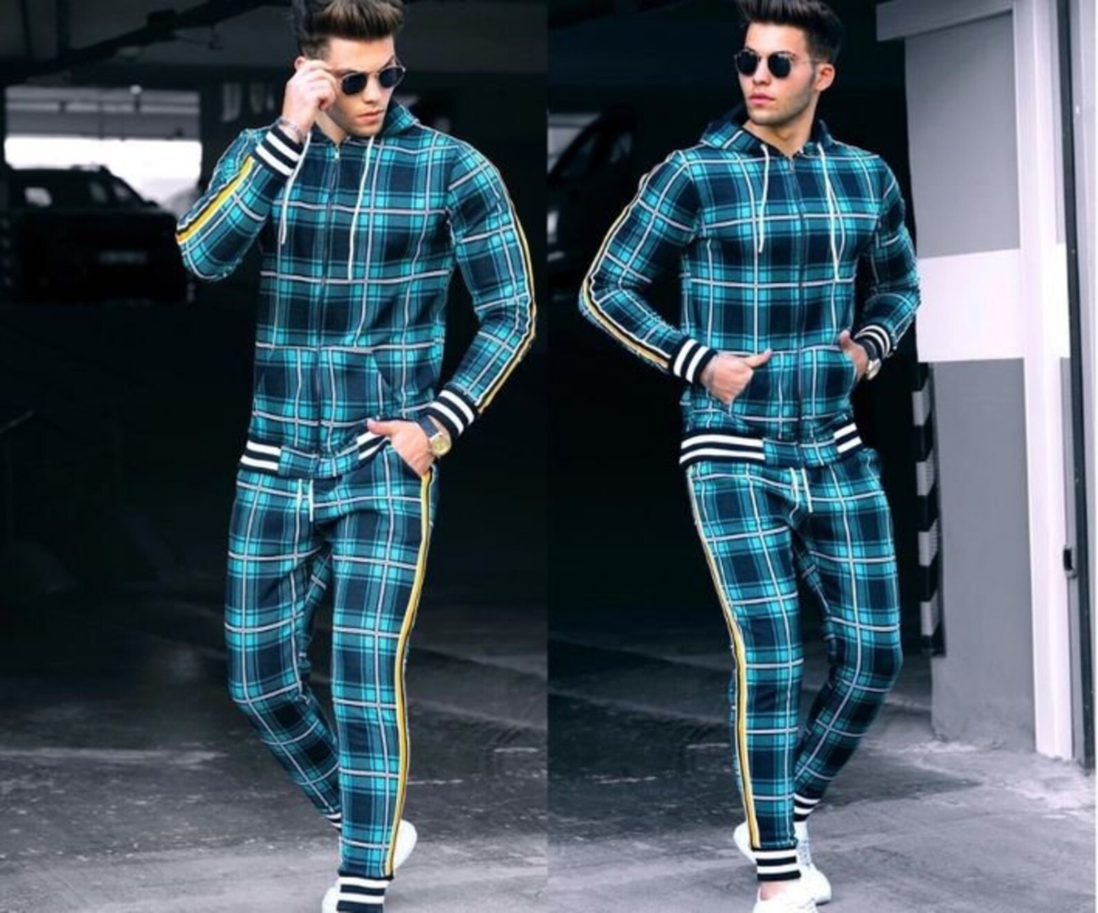 Hooded Green Plaid Men's Tracksuit Tartan Tracksuit | Etsy