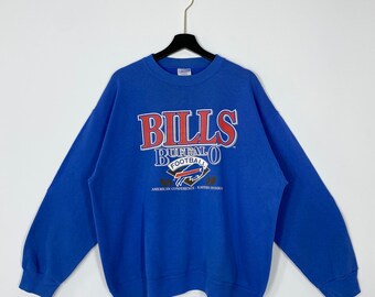 Vintage 90s Buffalo Bills Sweatshirt Bills Crewneck Buffalo Bills Sweater Pullover Sportswear NFL Buffalo Bills Print Logo Blue Large