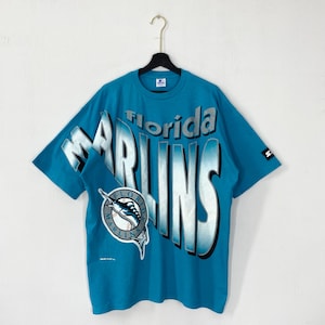 Vintage 90s Florida Marlins T-Shirt Starter MLB Sportswear Single Stitch Blue XLarge
