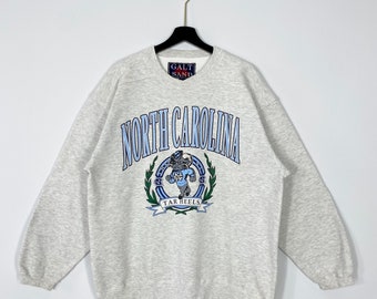 Vintage 90s University North Carolina Sweatshirt North Carolina Crewneck Carolina Sweater North Carolina Tar Heels Print Logo Grey Large