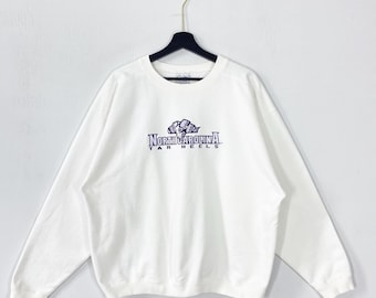 Vintage 90s University North Carolina Sweatshirt Crewneck Pullover North Carolina Tar Heels Embroidered Logo White Large