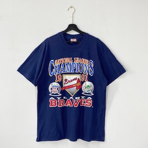 Vintage 90s Atlanta Braves T-Shirt MLB Sportswear Single Stitch Blue XLarge