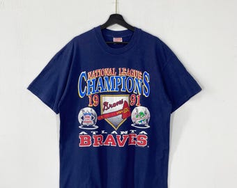 Vintage 90s Atlanta Braves T-Shirt MLB Sportswear Single Stitch Blue XLarge