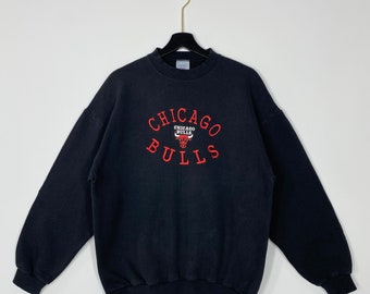 Vintage 90s Chicago Bulls Sudadera Chicago Bulls Crewneck Chicago Bulls Suéter Ropa deportiva NBA Chicago Bulls Logotipo bordado Negro Medio