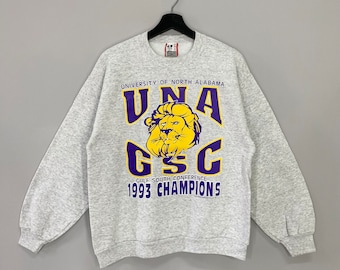 Vintage 90s University North Alabama Sweatshirt Alabama Crewneck Alabama Lions Sweater Pullover North Alabama Lions Print Logo Grey Small