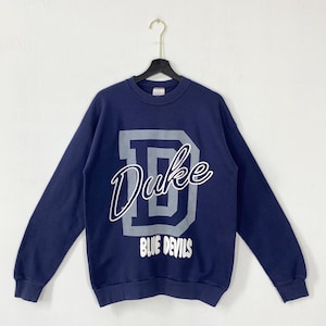 Vintage 90s Duke University Sweatshirt Duke Crewneck Duke University Sweater Pullover Duke Blue Devils Embroidery Logo Blue Large