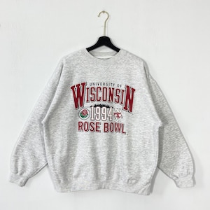 Vintage 90s University Wisconsin Sweatshirt University Wisconsin Crewneck Wisconsin Sweater Pullover Wisconsin Badgers Print Logo Grey Large