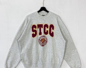 Vintage 90s Springfield Technical Community College Sweatshirt Crewneck Pullover STCC Rams Print Logo Grey XLarge